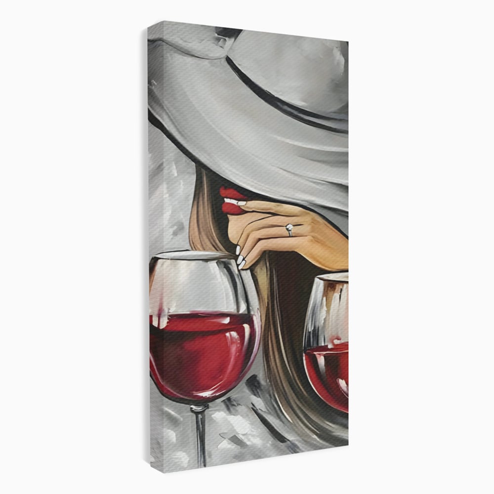 Tablou canvas cu tablou canvas cu femeie si vin rosu, fara rama, pe sasiu de lemn